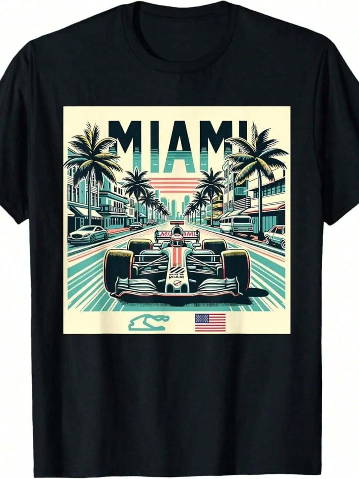 

Мужская винтажная футболка с рисунком Майами Raceway, 100% хлопок