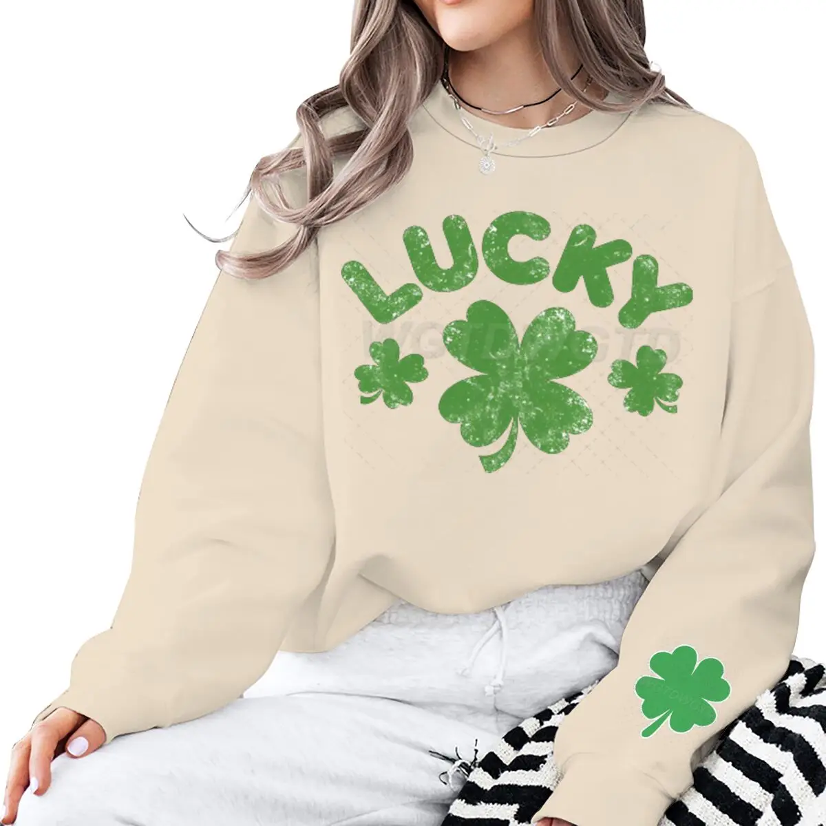 Irish St.Patrick Day Sweatshirt Vintage Lucky Clover Print Women Fashion Pullover Crewneck Festival Party Gifts Y2K Sudaderas