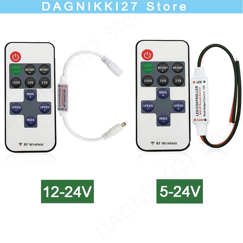 11key Single Color Led Dimmer DC 2pin 5.5x2.1mm 5V 12V 24V Dimming Strip Light Remote Controller Connector 5050/3528/2835 V27
