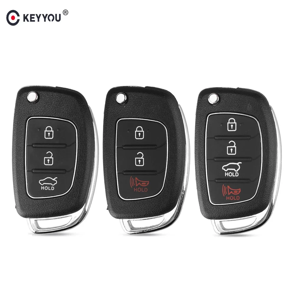 KEYYOU 3/4 Buttons Flip Folding Remote Key Fob Shell For Hyundai Solaris ix35 ix45 Santa Fe New Verna