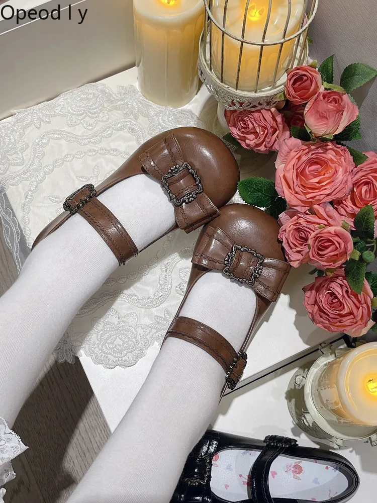 Lolita Original Design Retro Low-heeled Single Shoes Japanese Sweet Cute Round Head Thick Heel Light Mouth Women Single Shoes