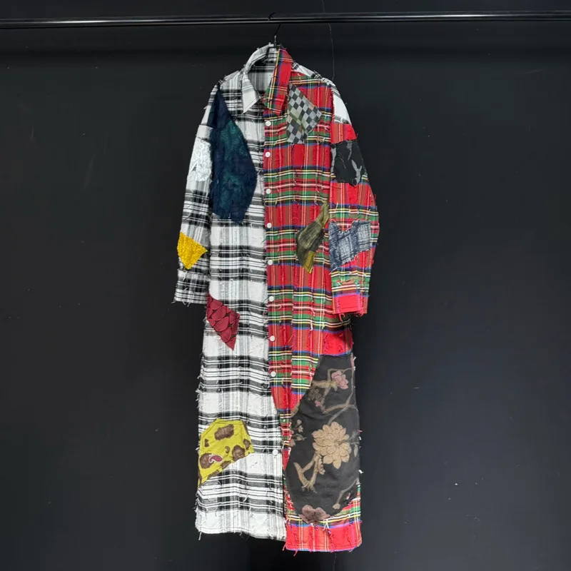 HKSH Spring Autumn New Men Tide Punk Patchwork Plaids Long-Sleeve Shirt Korea Casual Streetwear Shirt-Coat Chic Ins Vibe HK20472