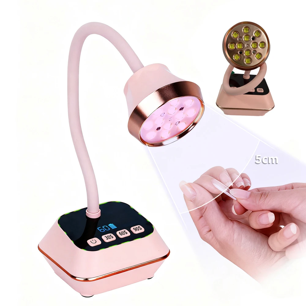 

УФ-лампа для ногтей с ИИ-сенсором, 36 Вт, 12 светодиодов, беспроводная, перезаряжаемая, быстрая сушка, 360 градусов ° Гибкая настольная лампа