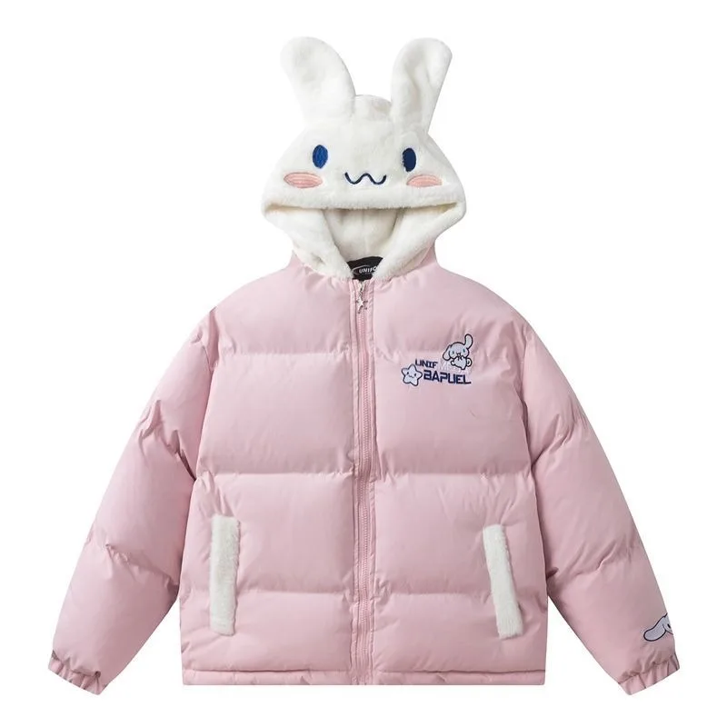 Sanrio Cinnamoroll cute embroidered jacket for women autumn and winter casual Japanese sweet cotton jacket thickened hooded top