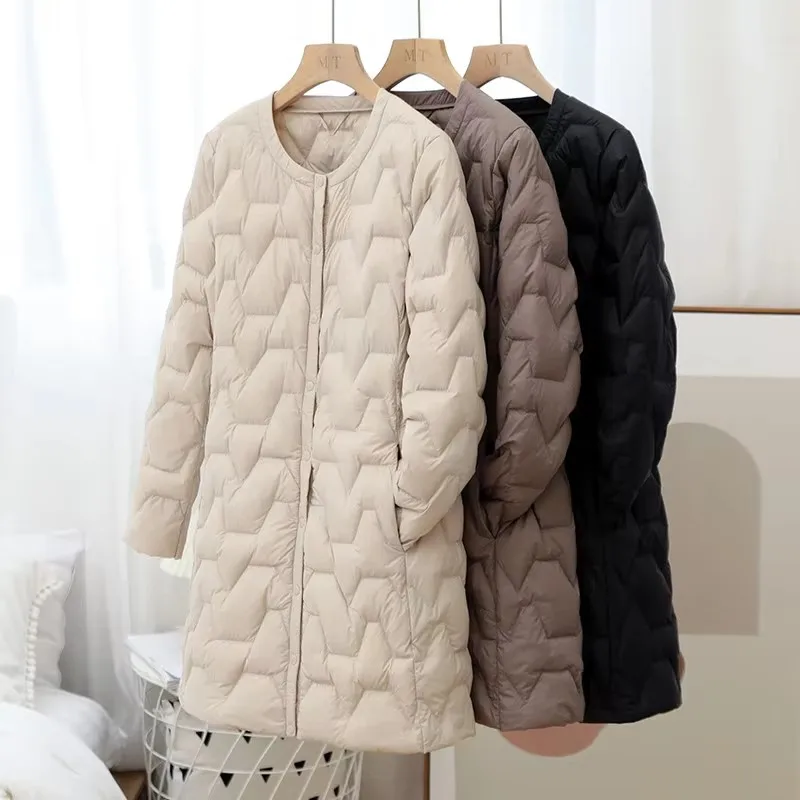 New Autumn Winter Warm Down Jacket Parkas Women Ultra Light Thin White Duck Down Coat Ladies Midi Long Bigsize Puffer Outwears