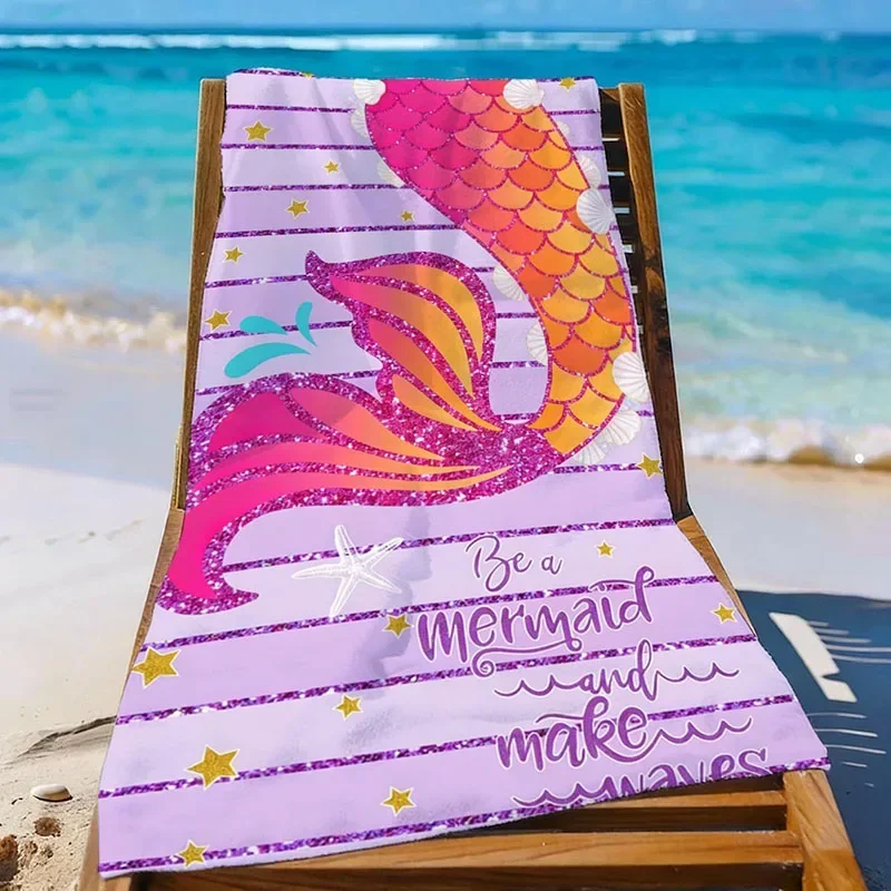 Beautiful Mermaid Tail Printed Beach Towel Microfiber Soft Quick-drying Bathtowel Large Thin Wool Absorbent Towels for Seaside