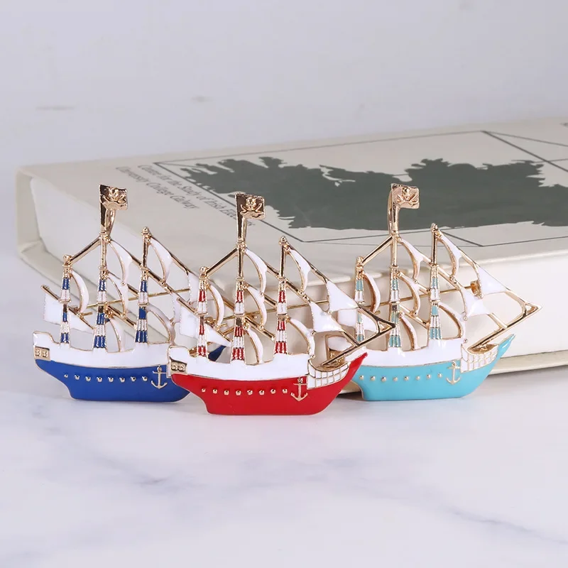 Dmari Women Brooch Vintage Enamel Sail Boat Caribbean Pirate Ship Lapel Pin For Suit Women Clothing Luxury Accessories Jewelry