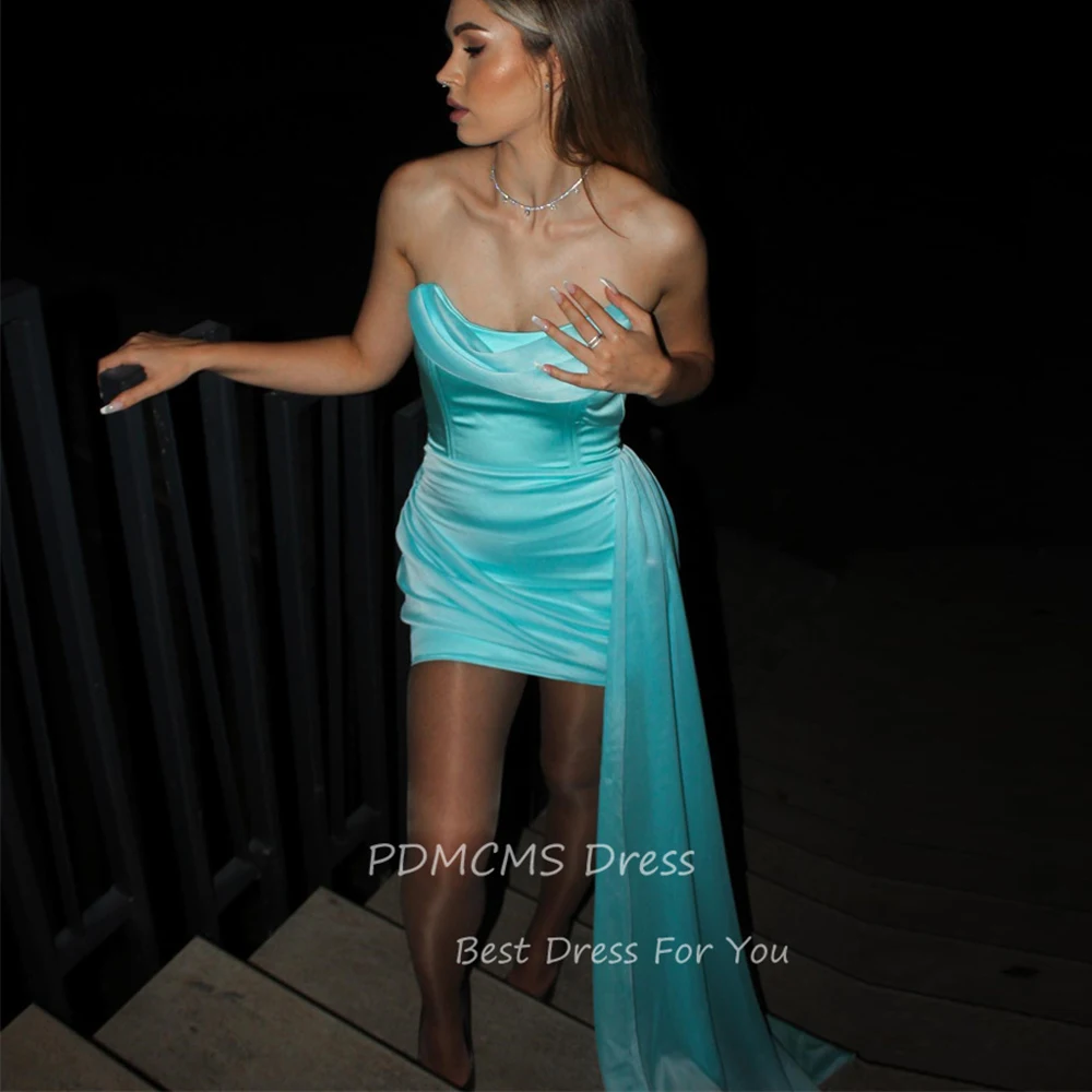 Charming Ice Blue Short Prom Party Dresses Sexy Dubai Arabic Women Cocktail Dress Summer Beach Evening Gowns Formal Night Event