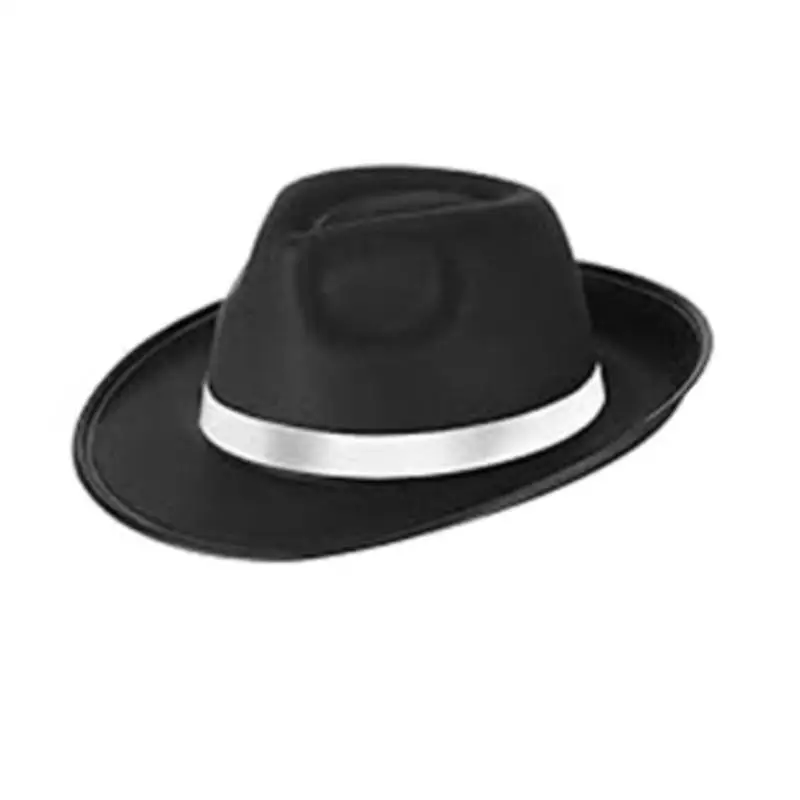 A52E Rollkrempen-Hut für Erwachsene, Bühnenshow, Trilby-Hut, Vliesstoff, flacher cooler Fedora-Hut – Detail 8