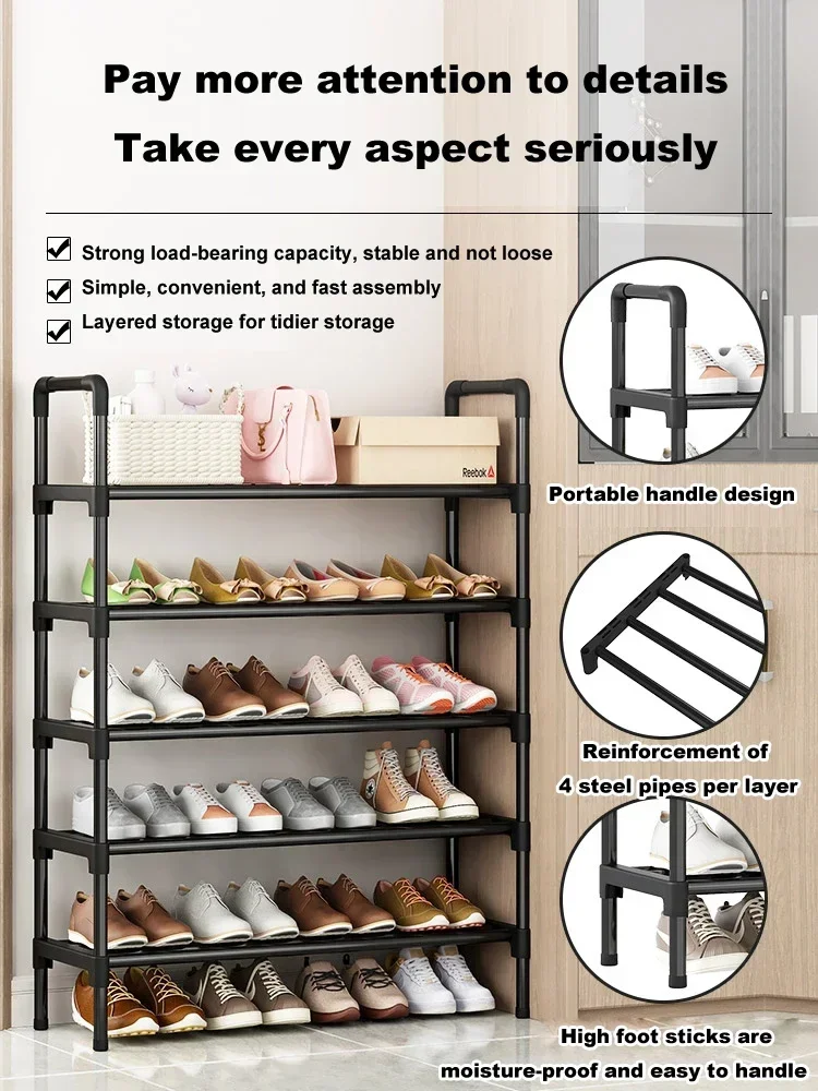 Black Elevated Shoe Rack Small Simple Multi-layer Shoe Cabinet Home Entrance Rental Housing Dormitory Storage Rack New 2023