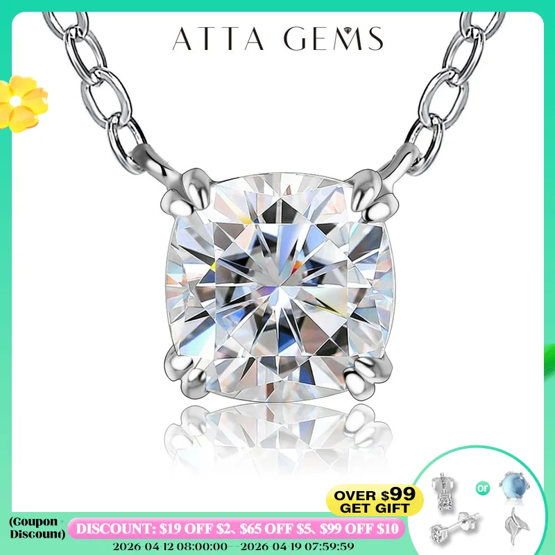 

ATTAGEMS ожерелье из серебра 925 пробы кулон Подушка Cut 1.0ct D Цвет Белый Муассанит пройти алмаз тест для женщин элегантное ожерелье
