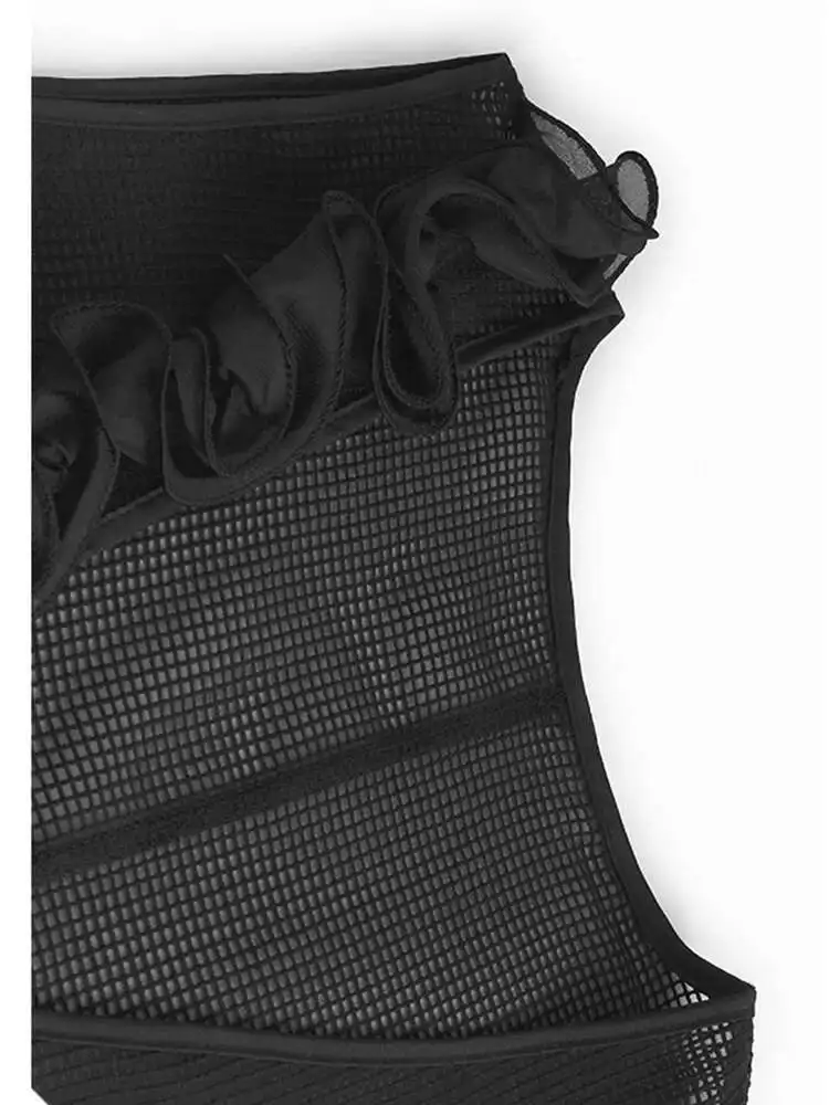 ZMEENNA Débardeur en maille noire pour femme avec détail à volants col en V sans manches transparent décontracté mode d'été gilet tendance ZM3243