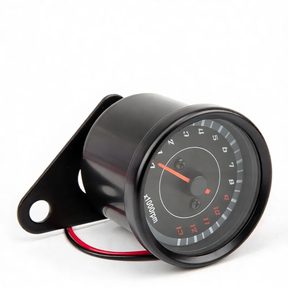 Motorcycle Mechanical Tachometer 13000RPM Retro Gauge 12V Universal Modification Cluster Engine Speed Meter Black Counter
