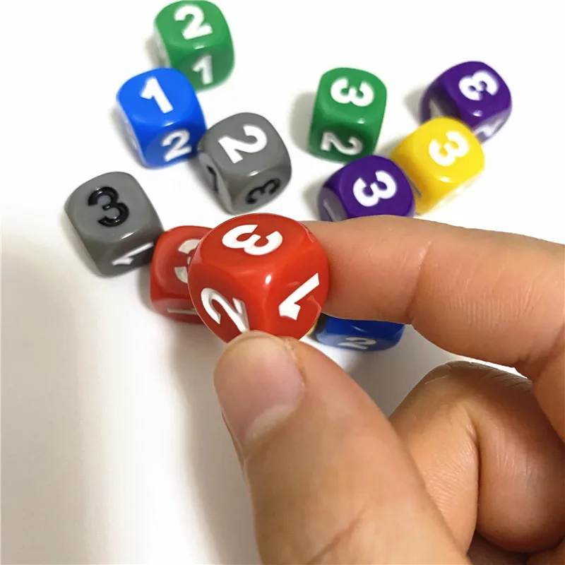 Dados acrílicos para jogo de tabuleiro, cubos de 6 lados, número 1, 2, 3, 1, 2, 3, D6, 13mm, 10 pcs