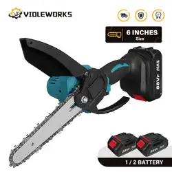 6 Inch Chain Saw Cordless Handheld Pruning Saw Portable Woodworking Electric Saw Cutting Tool with Lithium Battery