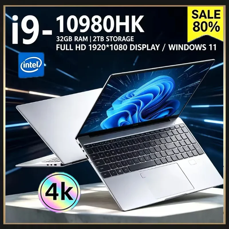 15.6 Inch Laptop Intel Core i9 10980HK Windows 11 Pro 32GB DDR4 M.2 2TB SSD Ultrabook Computer Fingerprint Unlock WIFI Fast