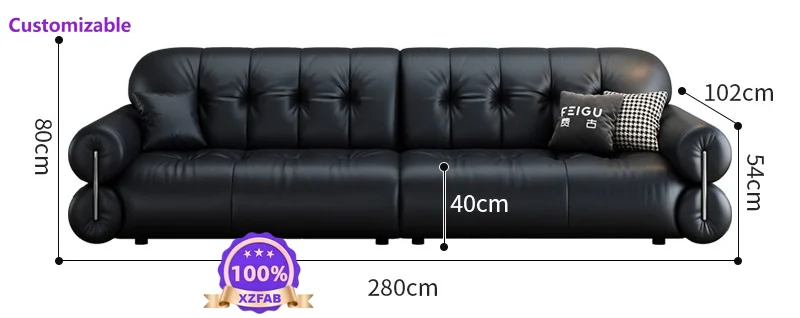 Factory Direct 2026 French retro leather sofa medium antique black first layer cowhide living room brown sugar cloud sofa