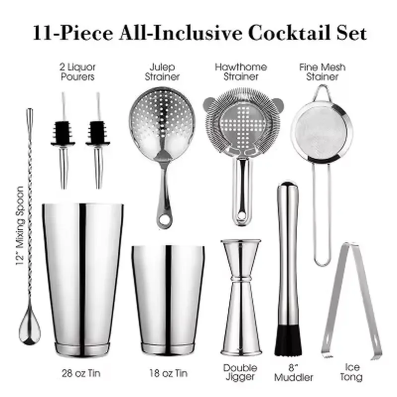 11 pcs Professional Premium Bartending Kit Stainless Steel Boston Cocktail Bartender Set with Accessories