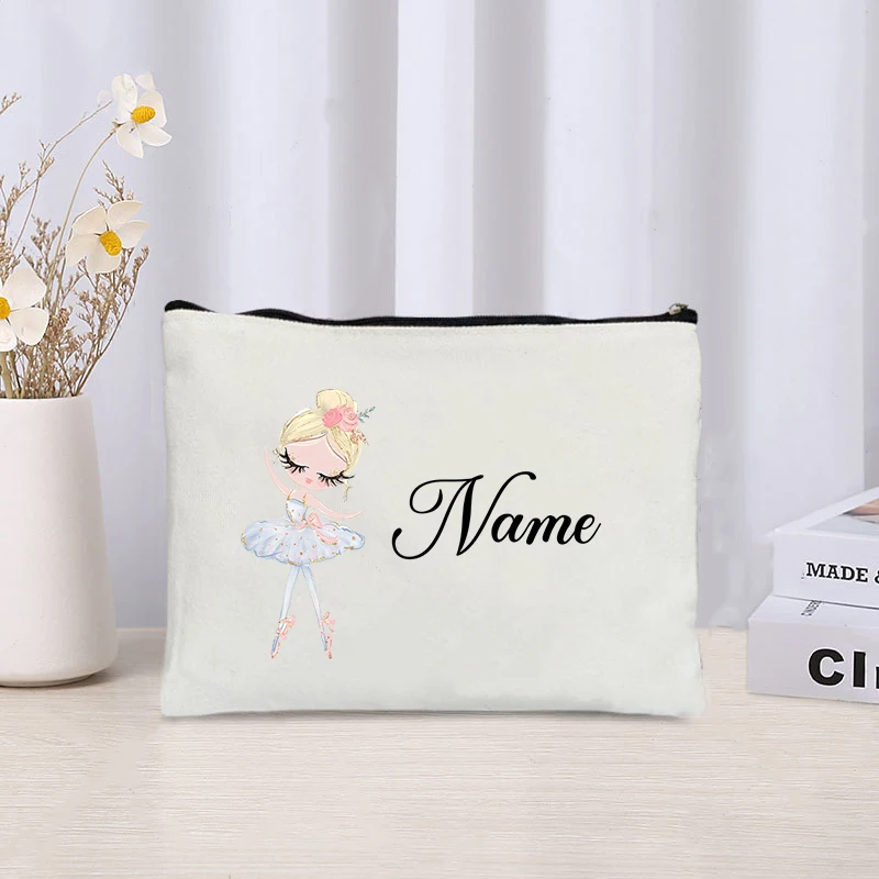 Cute Cartoon Makeup Bag Travel Cosmetic Organizer Custom Name Side Bag for Ladies Gift Eco Canvas Purse Women Trendy Handbag