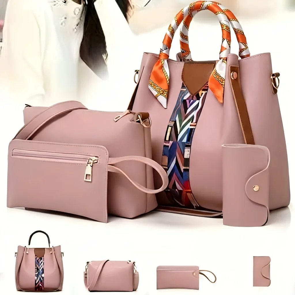 

4pcs Fashion Women's Tote Bag, Shoulder Bag, Handbag, Money Bun Bag, Large Capacity Ethnic Ribbon Handbag, Shoulder Bag, Crossbody Bucket Bag, Trendy And Simple Bag for Best Birthday Gifts, Christmas And Valentine's Day Gifts