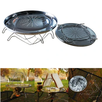 휴대용 스테인레스 스틸 야외 캠핑 토스터 랙, 4 슬라이스 접이식 캠핑 토스터, 가스 호브 쿠커 요리 도구