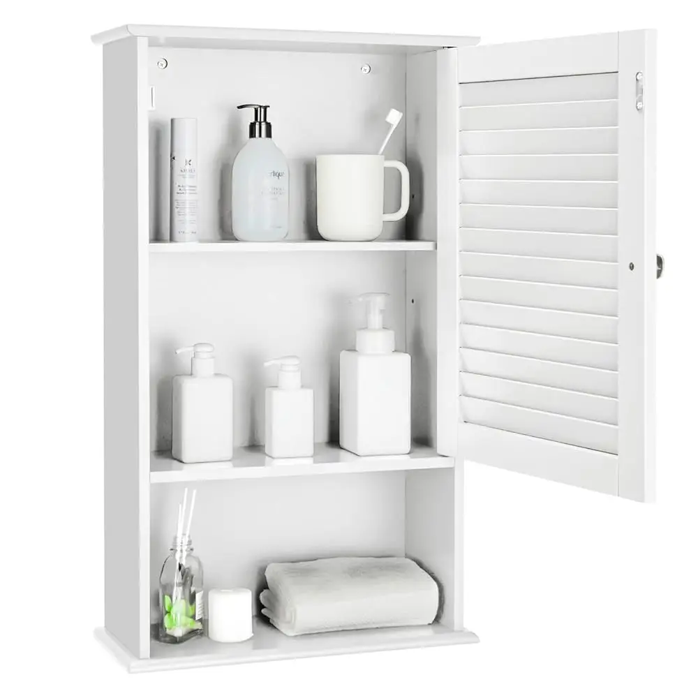 

Bathroom Wall Cabinet, Large Acity Storage Cabinet W/Single Louver Door & Height Adjustable Shelf, Wood Wall Mounted Medicine