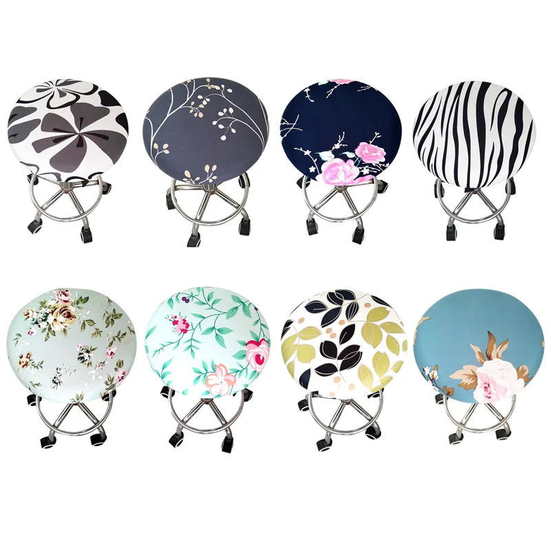 Floral Printed Household Round Chair Cover Bar Stool Cover Elastic Seat Cover Home Chair Slipcover Anti-Dirty Seat Covers