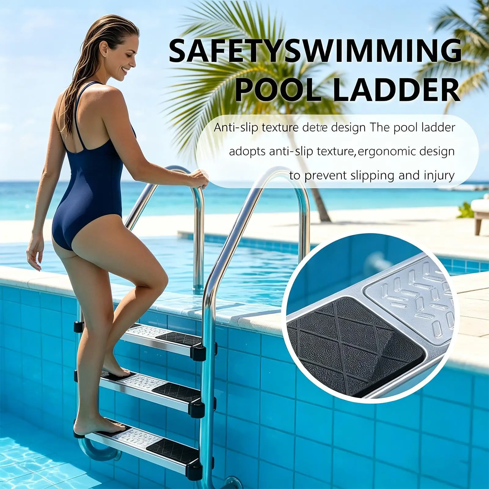 

Swimming Pool Ladder Steps 1.9 Inch Non-Slip Heavy Load Capacity Wide Pool Ladder Step For Home Villa Hotel Resort Water Park