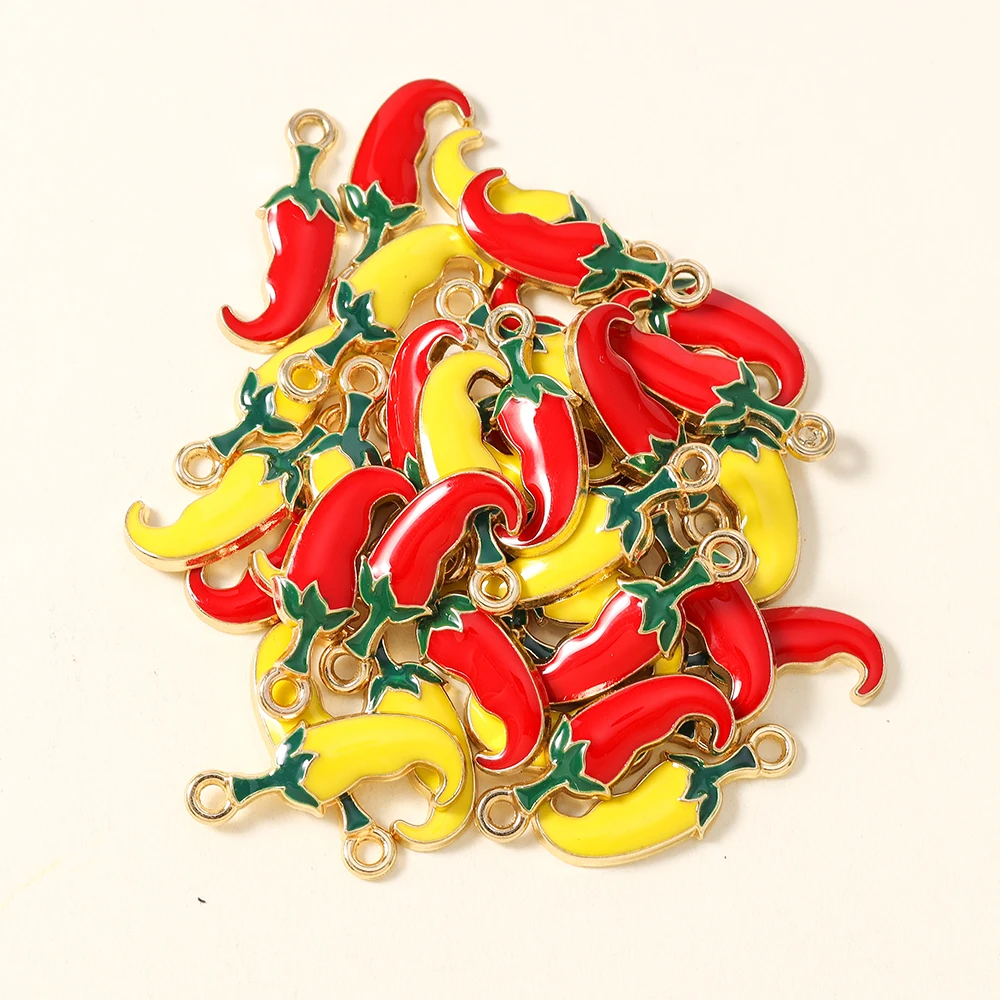 10pcs Charms Enamel Cute Lovely Chilli Pepper Charms Pendants for Necklaces Earrings DIY Handmade Jewelry Accessories