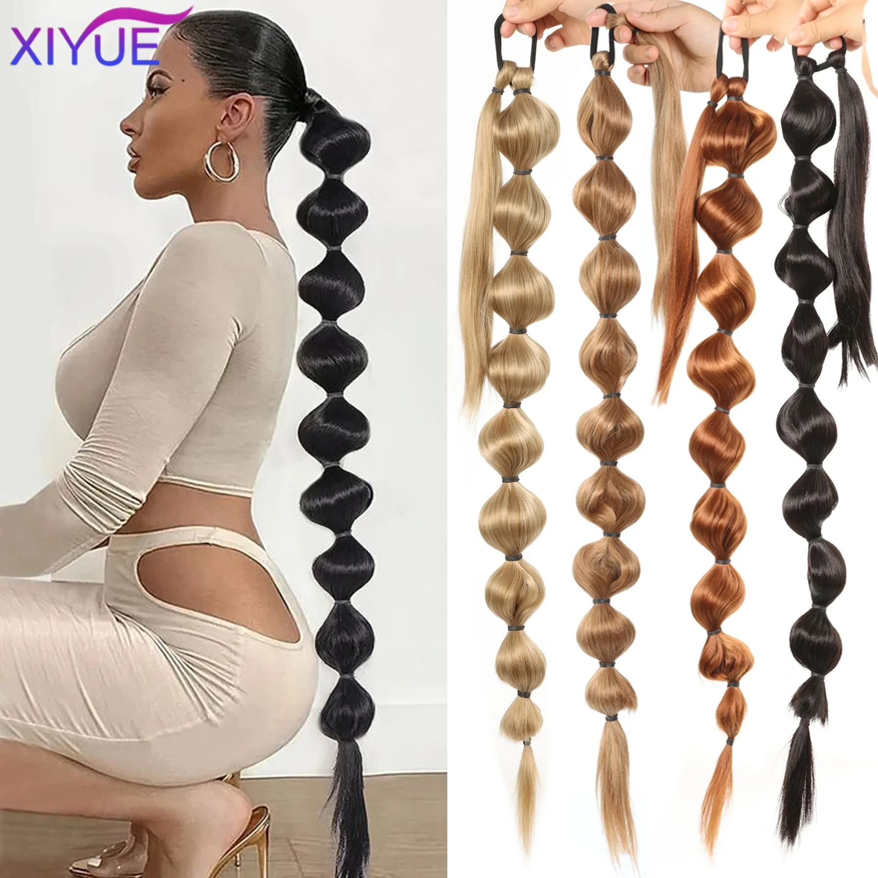 XIYUE Synthetic Fluffy Ponytail Hair Extensions-Extended Long Braid with Bubble Ponytail for Voluminous Look Hair Accessories