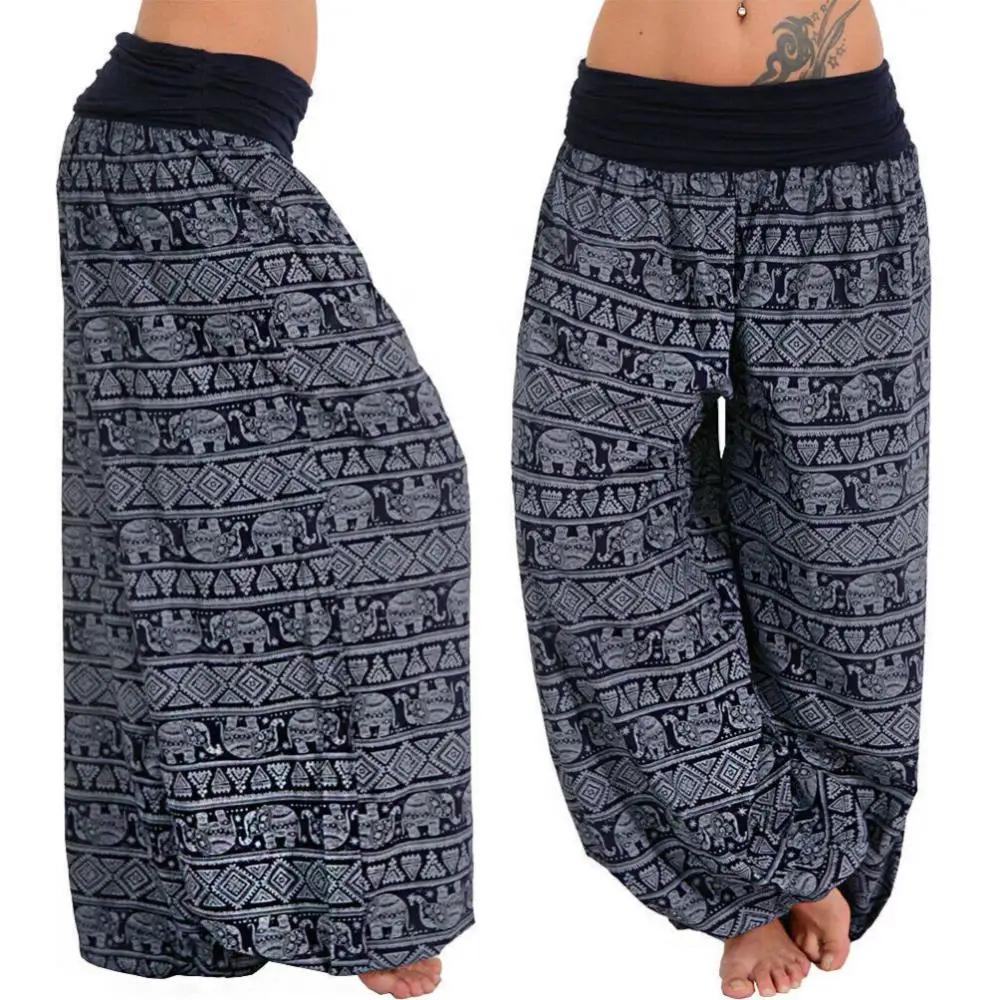 

Pants Women Trousers Loose Boho Elephant Print Yoga Low Waist Long Baggy Bloomer Trousers