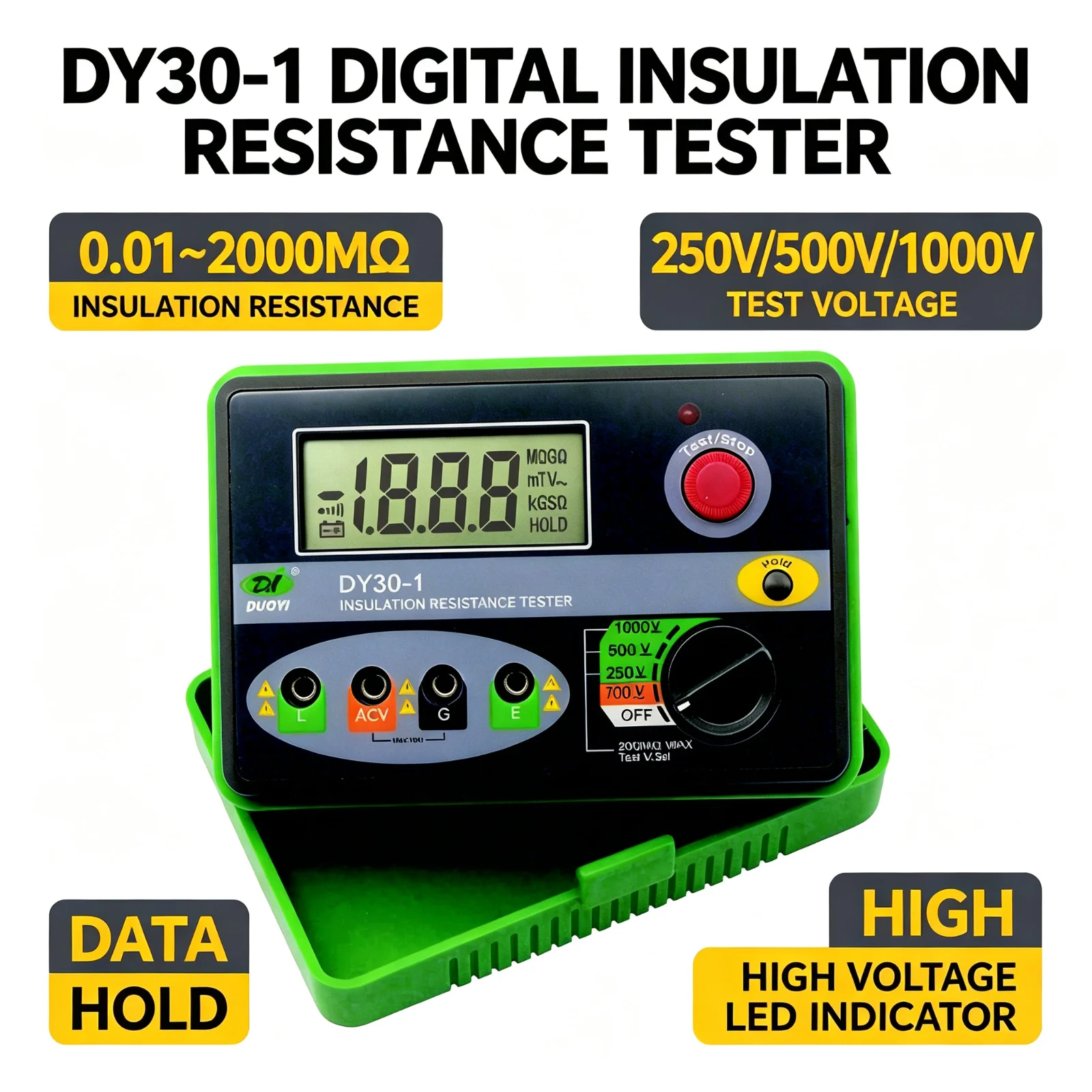 Digital Megohmmeter DY30-1 DY30-2 Insulation Resistance Tester 2000MΩ 20GΩ Auto Range AC 600V Voltmeter Electric Test Equipment
