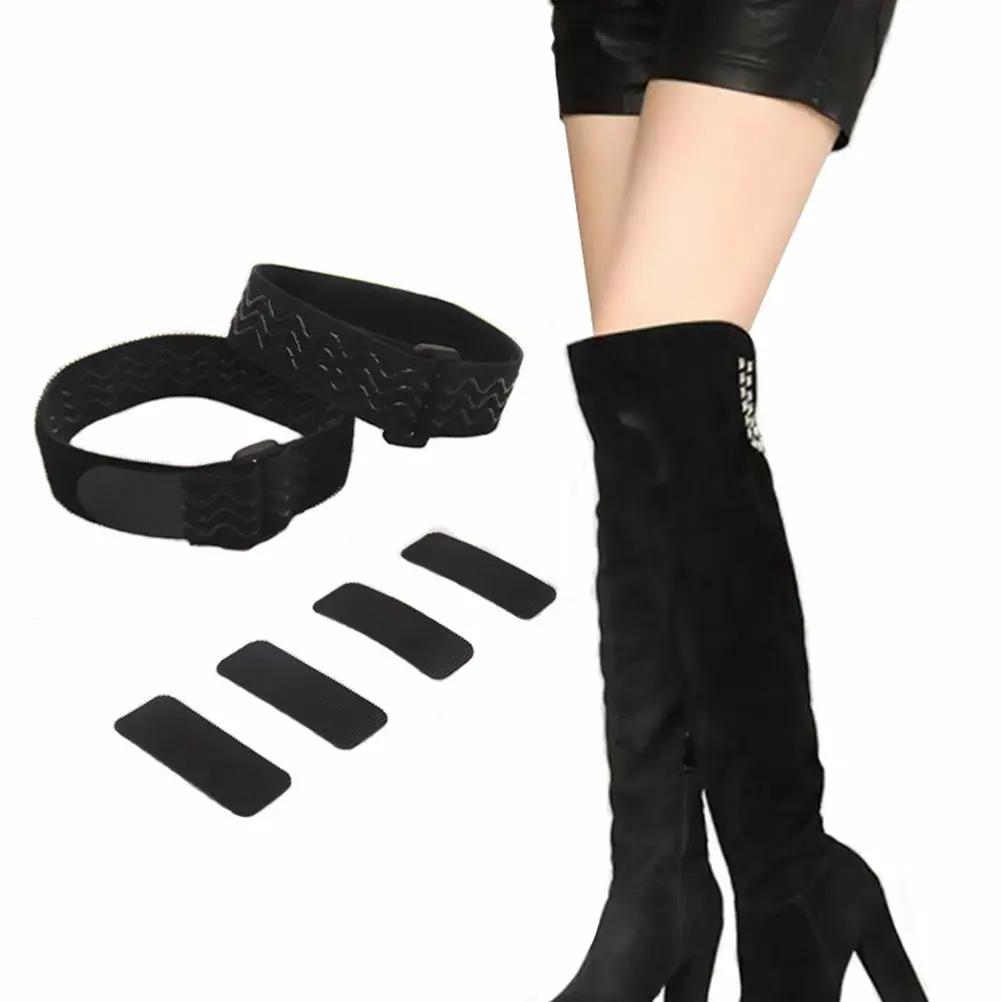 1Set Black High Boots Strap Elastic Binding Band Adjustable Anti-Slip Self-Adhesive Comfortable Fit