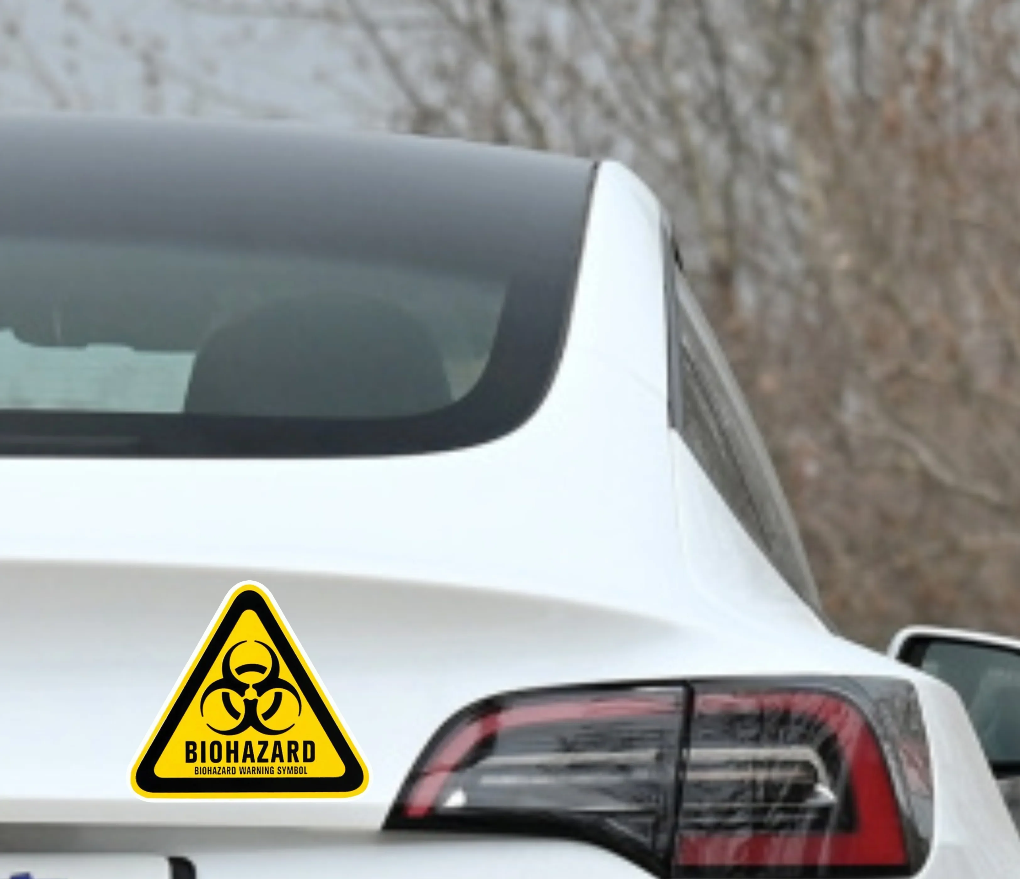 New design biohazard warning triangle warning sign danger symbol car sticker reflective decal car motorcycle decal, 12CM*10CM