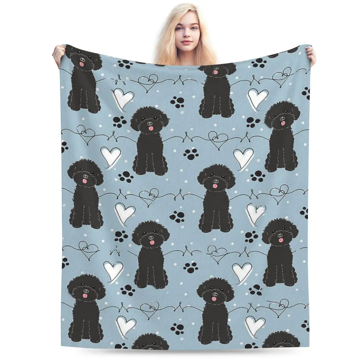 LOVE Black Toy Poodle Blanket Soft Warm Flannel Throw Blanket Plush for Bed Living room Picnic Travel Home Couch