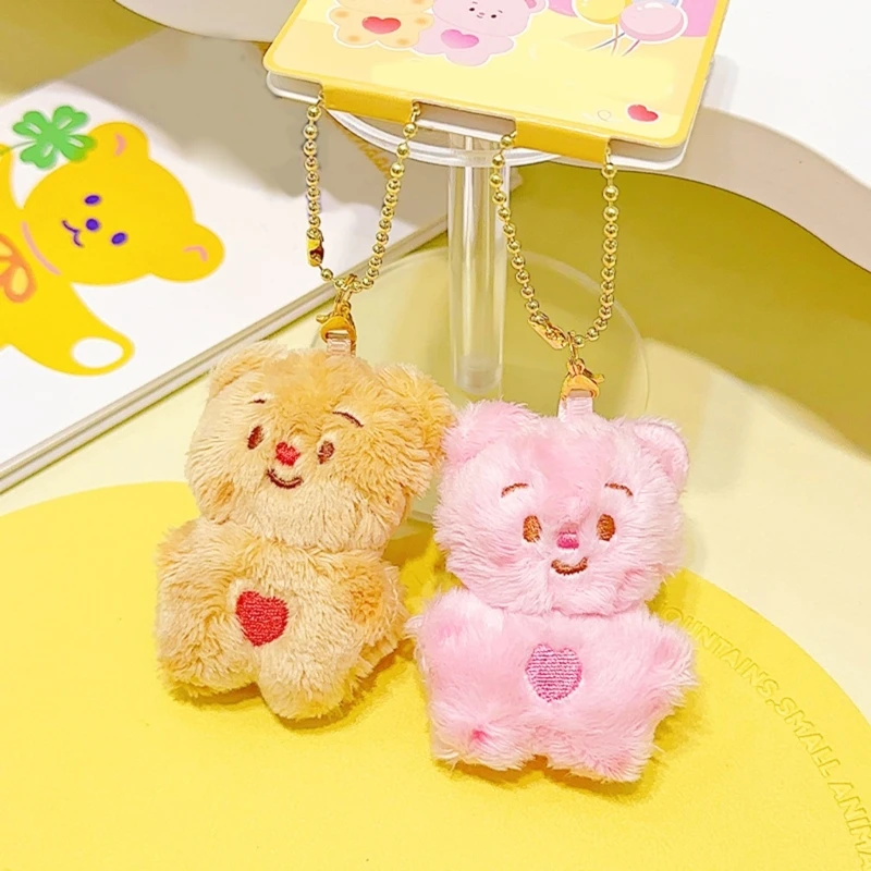 Lovely Butter Bear Couple Keychain Plush Charm for Fashionable Lovers with Adjustable Chain Length Portable Jewelry Dropship