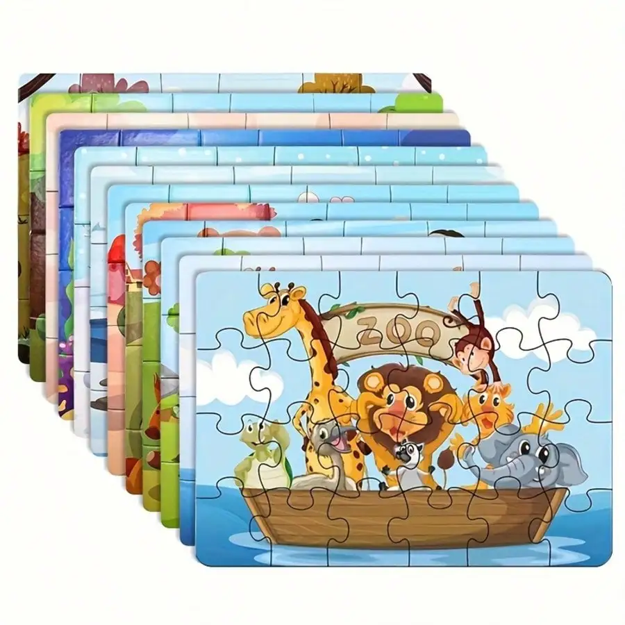 12‑Box Kids Jigsaw Puzzle Set with 12 Different Themes, Educational Learning Toys for Boys & Girls Ages 3‑8, Ideal for Toddlers 3‑5 3‑6 Years Old, Fun Brain Teaser Game, Perfect Halloween Christmas Birthday Holiday Gifts for Preschool Children