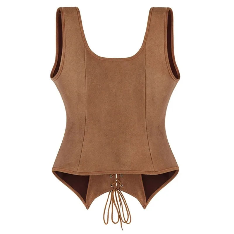 Vintage Brown Pirate Corset Tank Top Sexy Women Gothic Front Lace Up Bustier Crop Tops Vest Steampunk Korsett image 3