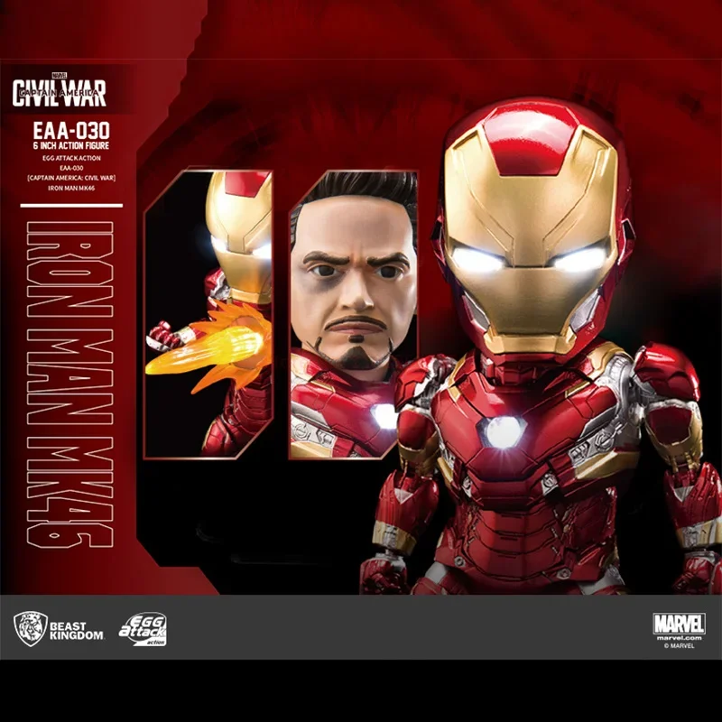 In Stock Original Genuine Beast Kingdom Iron Man Marvel's Avengers Mk46 Eaa-030 Q Version Movable Luminous Doll Model Decoration