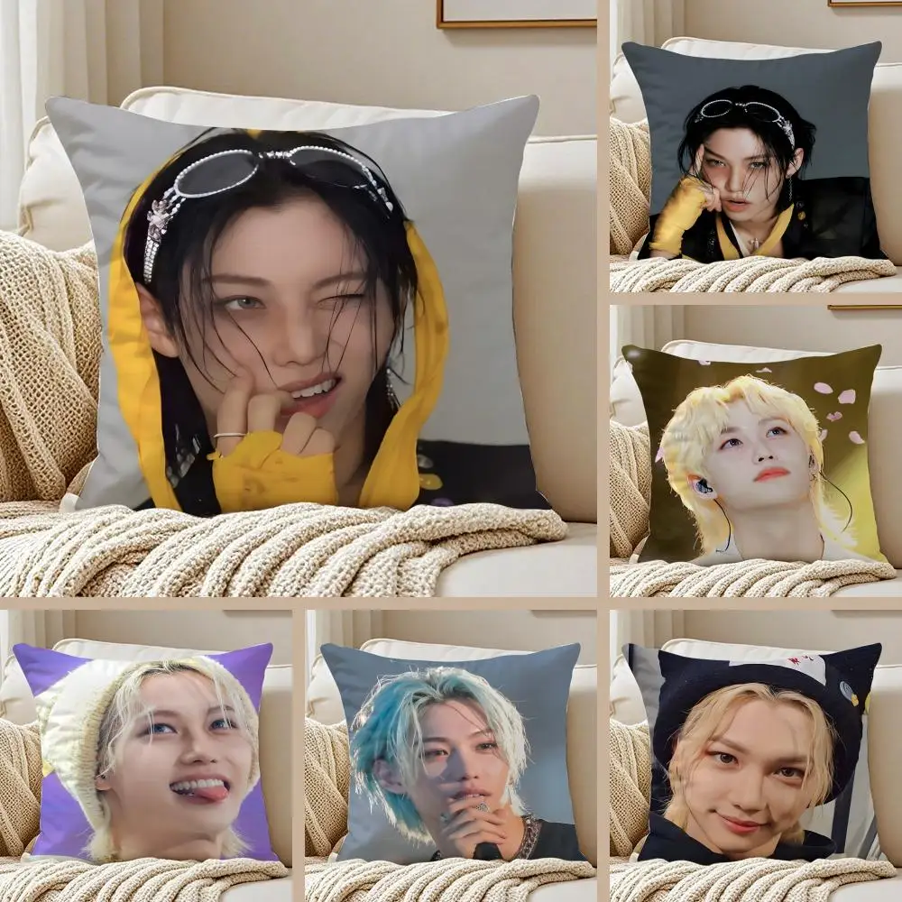 Handsome Kpop Rapper F-Felix L-Lee Yong-Bok Cushion Cover Pillowcase Anti-dustmite Invisible Zipper Short Plush Sofa Cushion