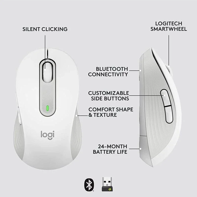 Logitech M650 M650L Silent Click Mouse, Wireless Mouse Bluetooth Mouse, USB Receiver, Ergonomic Mouse, Quiet Mouse for Office,