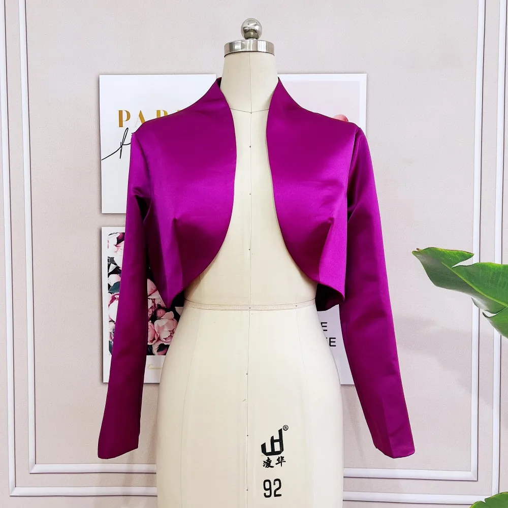 Women Long Sleeves Fuchsia Jacket High Collar Bolero Coat Matching Evening Dress Ladies Elegant Wrap Customize