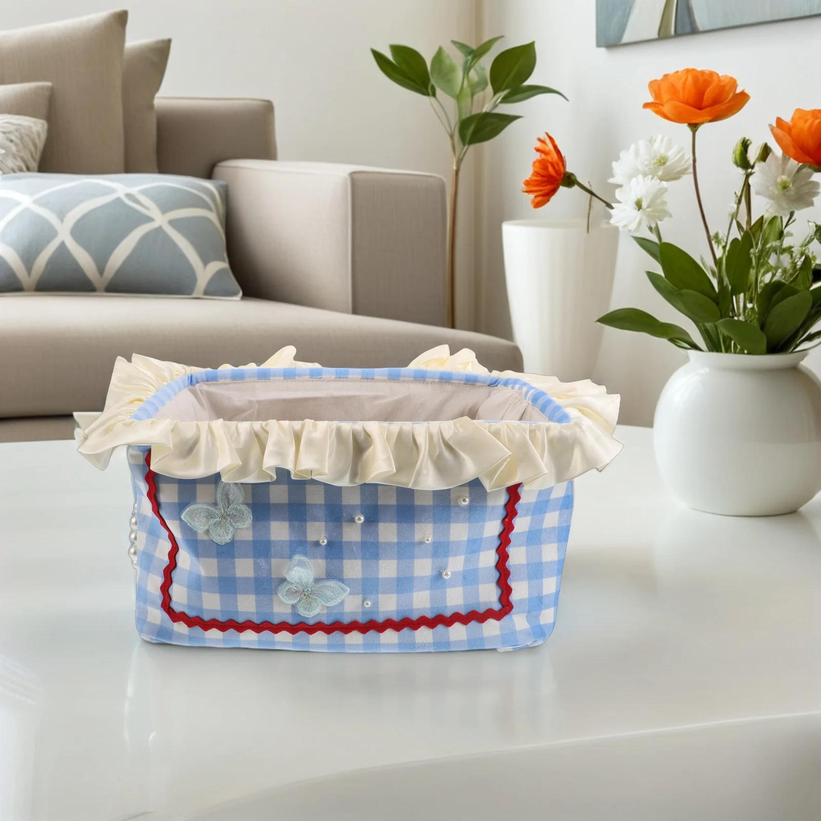 الأميرة نمط سطح المكتب سلة التخزين الدانتيل منقوشة تصميم النسيج المنظم لمكتب القرطاسية أشتات ديكور المنزل والمكتب #6