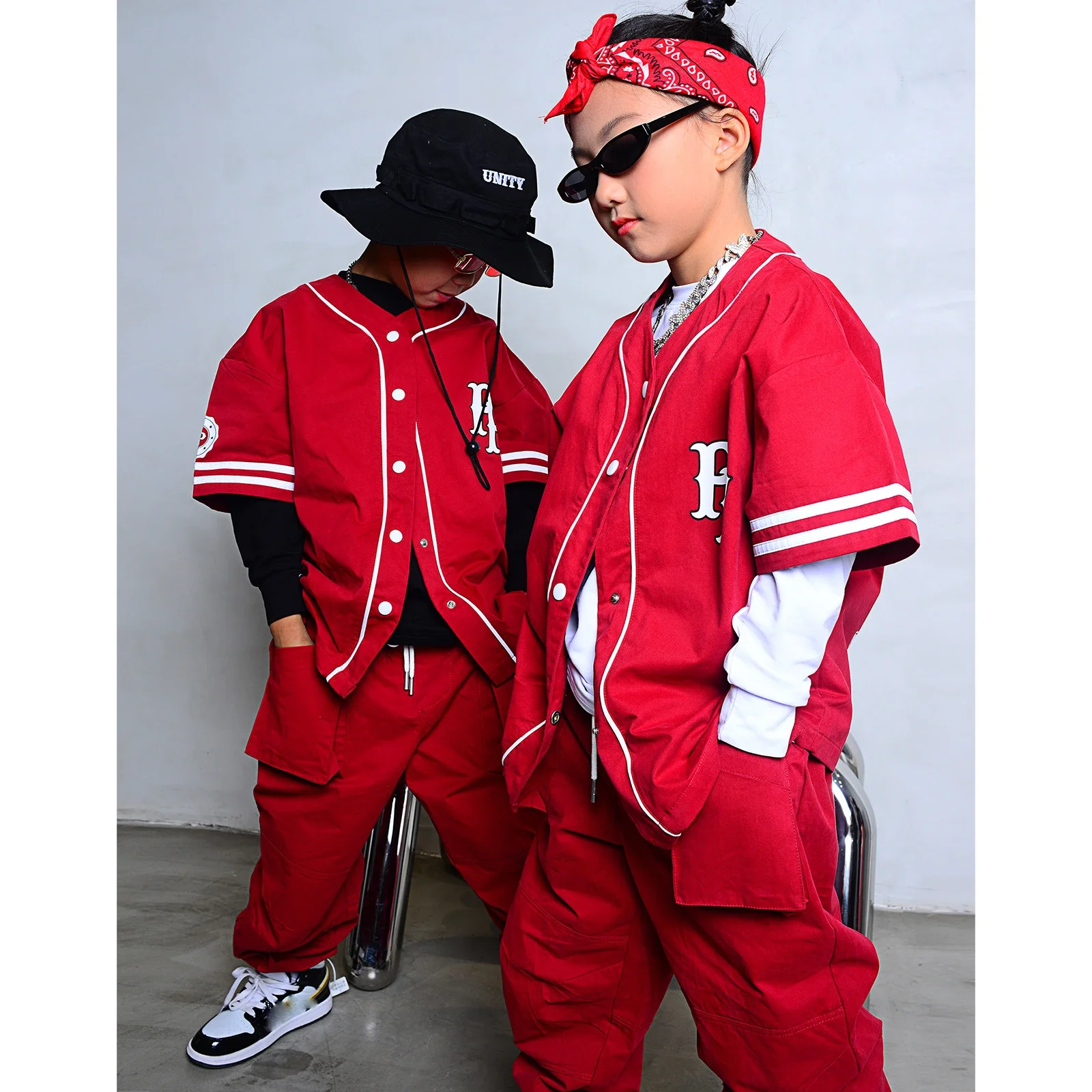 Modern Jazz Dance Hiphop Practice Clothes Festival Outfits Hip Hop Dance Clothes For Kids Red Outfits Jazz Street Dance Wear