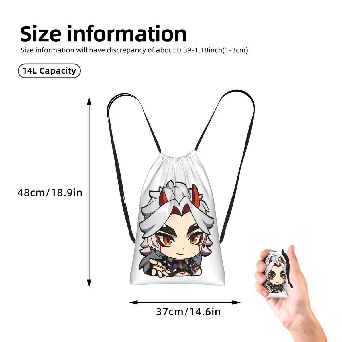 Arataki Itto Genshin Drawstring Backpack hiking cycling Bag Lightweight Foldable Storage Drawstring Bag for Men Women