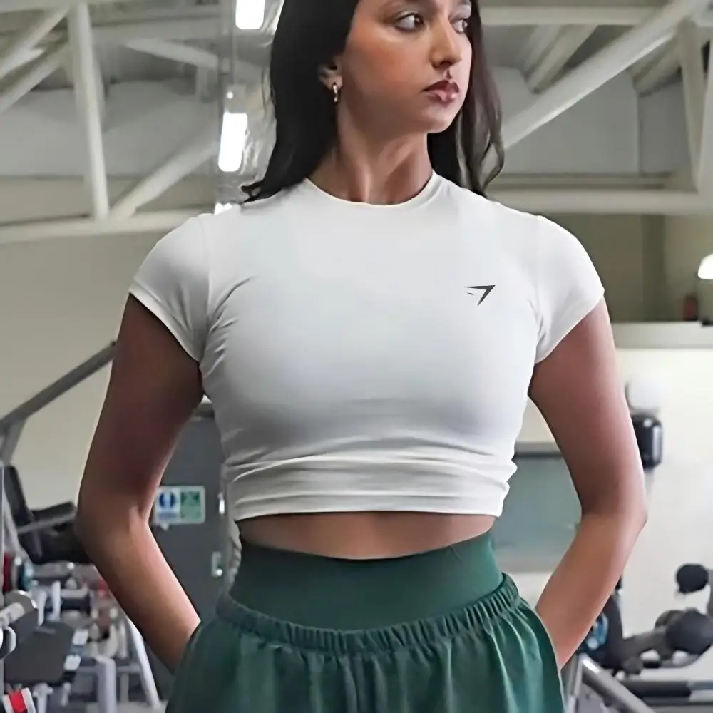 New model fitness yoga clothes - women's quick-drying short-sleeved stretch sports top, fitness summer tight base layer shirt