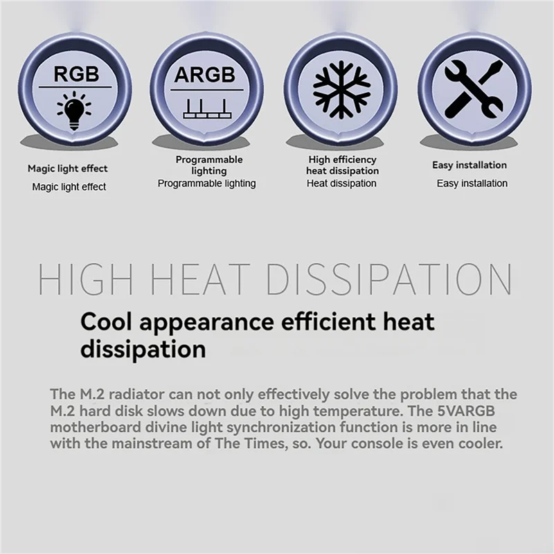 

Радиатор M.2 SSD, радиатор 5 В, 3 контакта ARGB, твердотельный охладитель жесткого диска AURA Sync, охладитель из алюминиевого сплава для M.2 2280