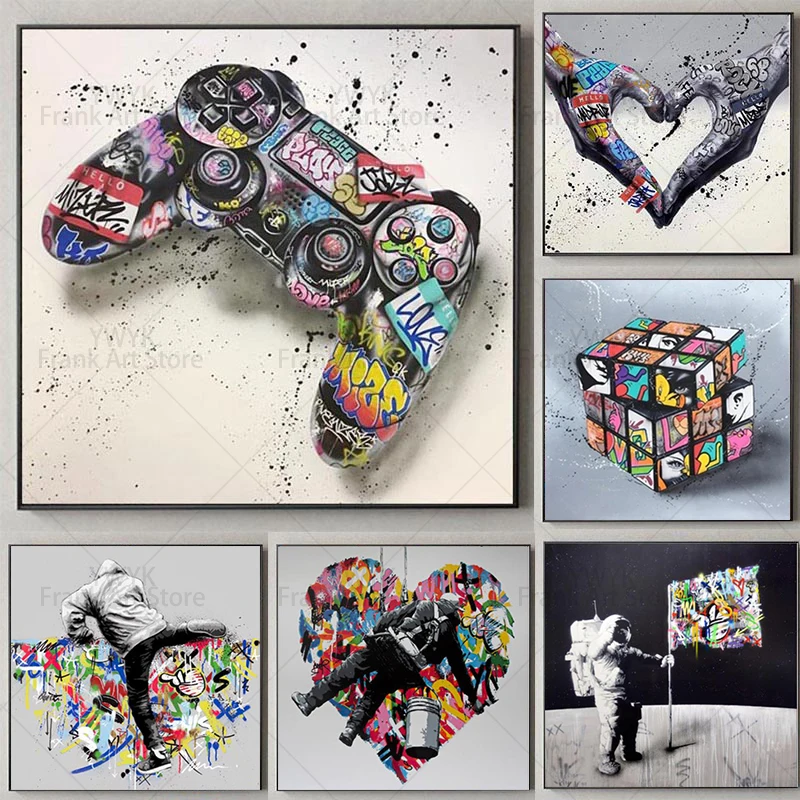 Graffiti Art Gamepad Canvas Art Posters and Print Abstract Game Handle Canvas Paintings on The Wall for Kid's Room Decor Picture