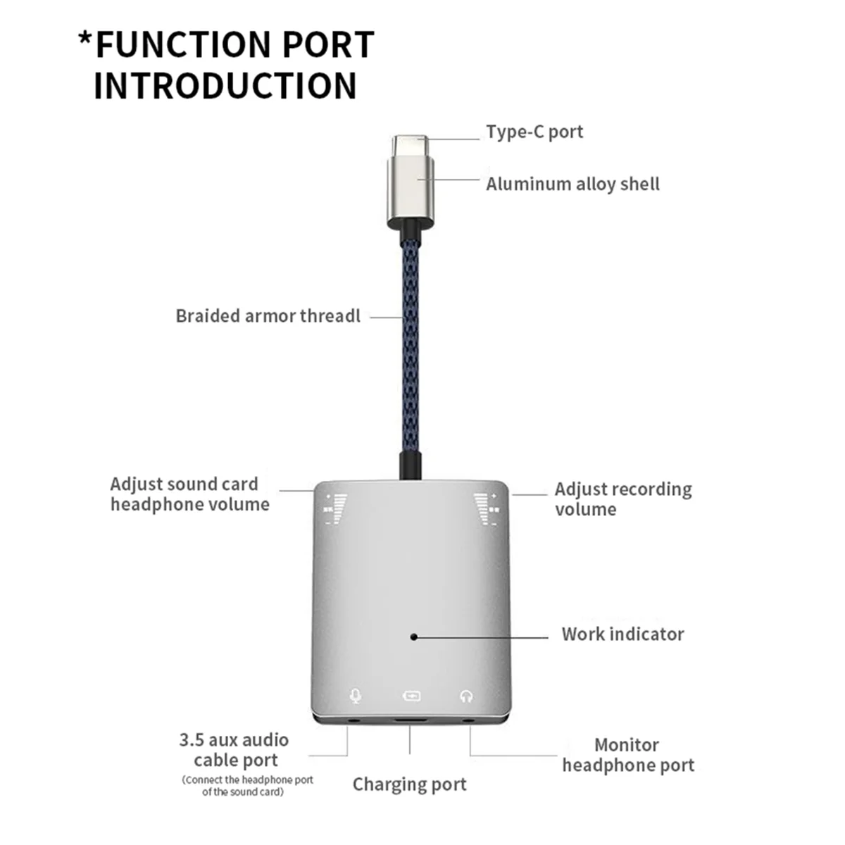 USB C Live Sound Card Speaker 3.5mm Audio Interface Adapter for Huawei/Samsung Headphone High Quality Live Converter