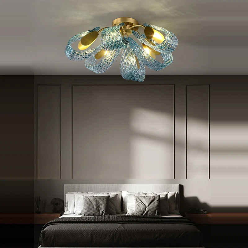 G9 LED Funky Blue Beauty Desinger Copper Glass Lamparas De Techo 2024 Ceiling Chandelier Lustre Ceiling Lamp For Foyer Bedroom